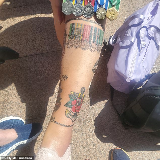 Since medically retired from military service, Cath recently had his medals tattooed on his leg, along with the dates of his naval career.