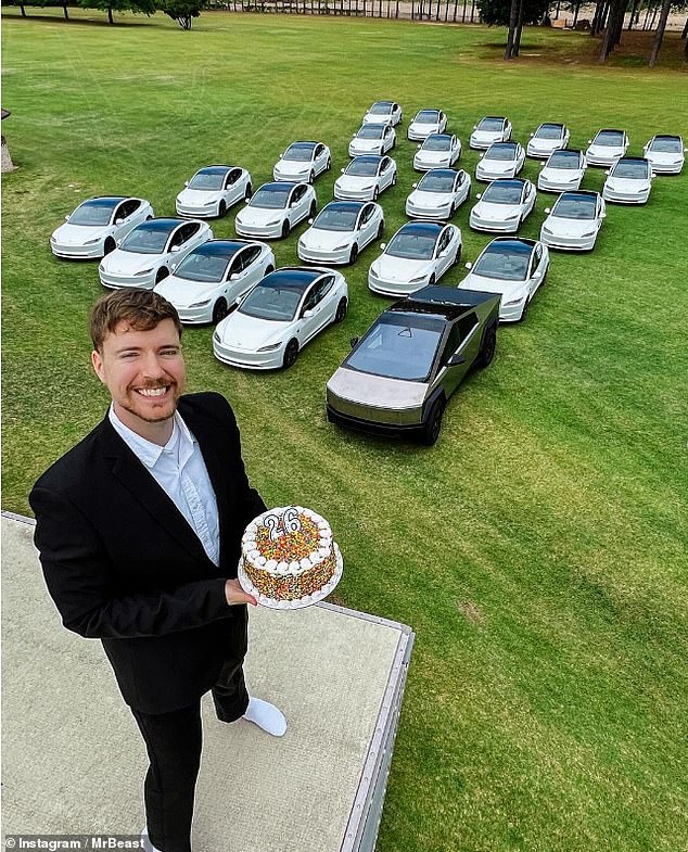 On his 26th birthday, MrBeast took to Instagram to announce that he was giving away six Teslas.