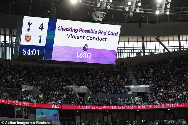 VAR was used to intervene in the incident, and referee Andrew Madley overturned his original yellow card decision for a red one, sending off Kudus for violent conduct.