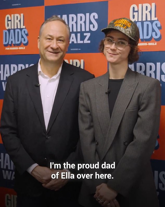 Doug Emhoff appears with his daughter, Ella, in the video about girl dads.