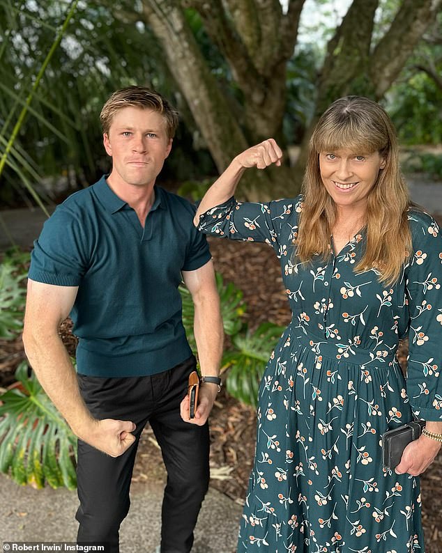 The famous conservationist, 20, posted a gallery of incredible photos on Instagram that captured him and his mother Terri, 60, flexing their bulging biceps.