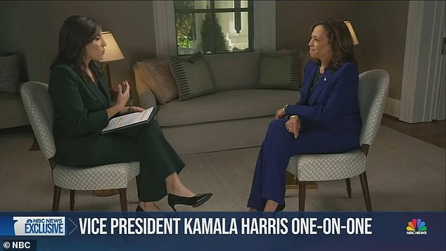 NBC's Hallie Jackson (left) noted that Vice President Kamala Harris (right) is doing worse among men than her Democratic predecessor, President Joe Biden, and asked if sexism was at play.