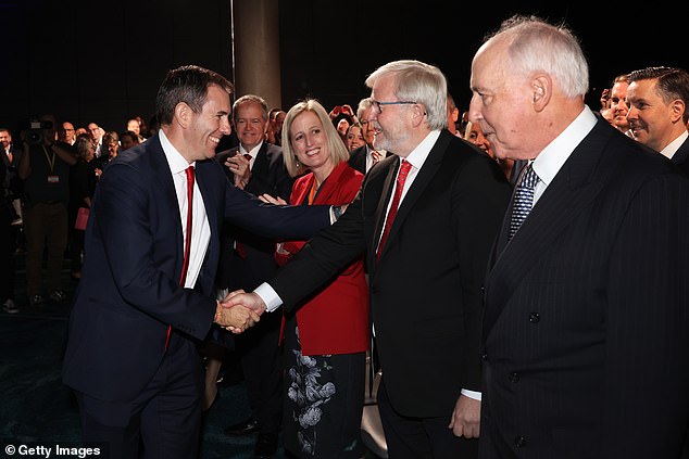 Jim Chalmers is all smiles here as he greets Kevin Rudd during Labour's 2022 federal election campaign. Albo and Rudd have been close for a long time