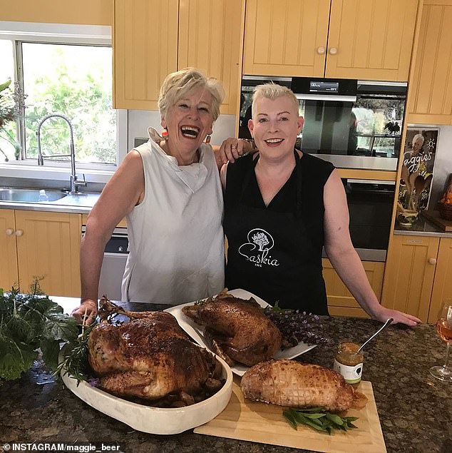 Maggie Beer (left) is pictured with her daughter Saskia, who died suddenly in her sleep at age 46 in February 2020.