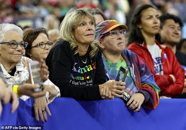 Harris supporters watch as Obama speaks in Madison. At one point, someone in the crowd shouted 