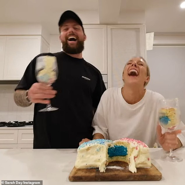 She took to social media in May to share the news of her third pregnancy and confirmed she was expecting a baby in a gender reveal video in June (pictured).