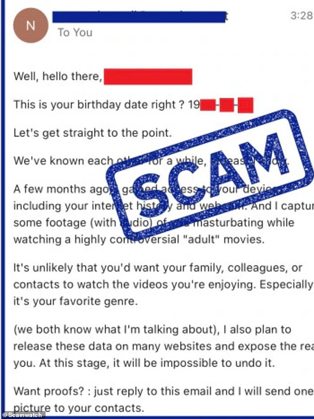 The scammer will threaten to reveal the images or videos to friends and family if they do not pay them a certain amount in cryptocurrency to a specific address. Scam Text Example