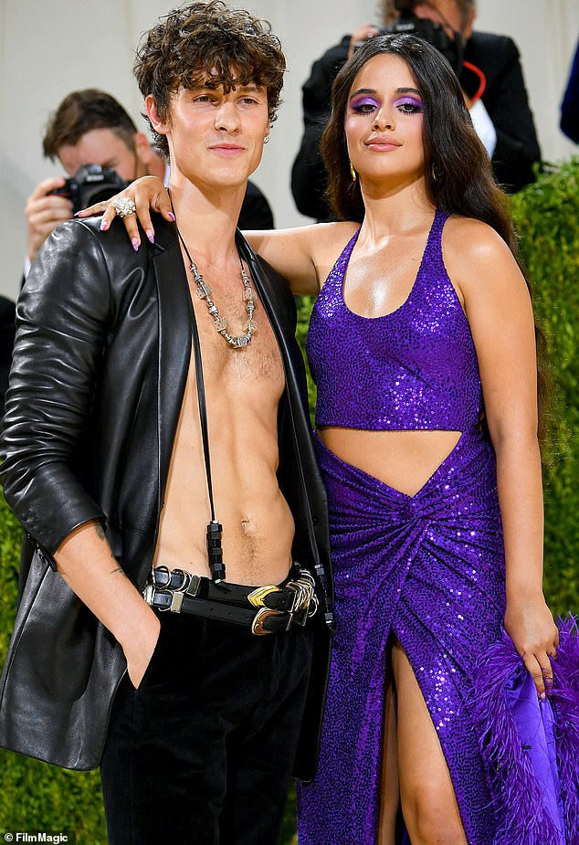 Although he has been the subject of great speculation about his sexuality, Shawn has only publicly dated women, such as Camila Cabello; the couple is pictured at the 2021 Met Gala