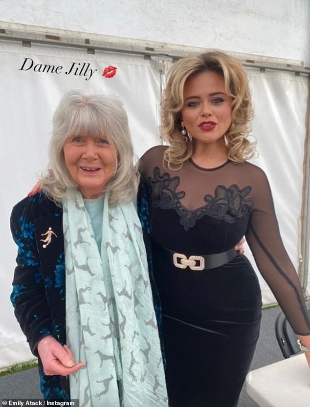 The actress, who plays the wife of the deputy prime minister, Sarah Stratton, also shared a snap with Dame Jilly Cooper, the writer of Rivals, during filming.