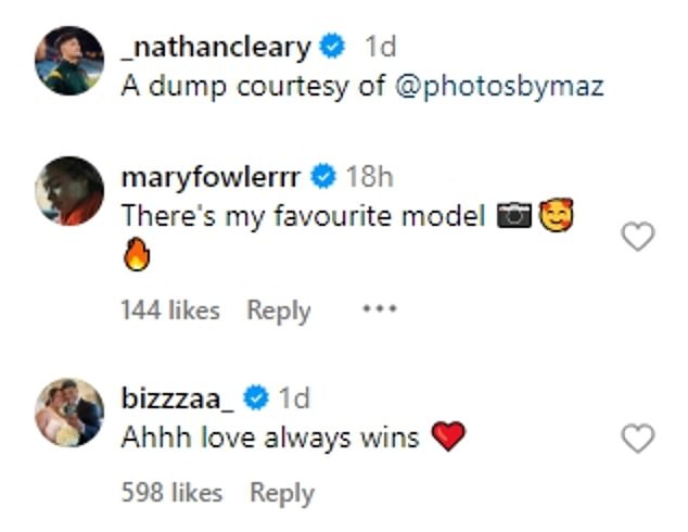 Fowler and one of Cleary's Penrith teammates, Brian To'o, commented on his Insta snaps.