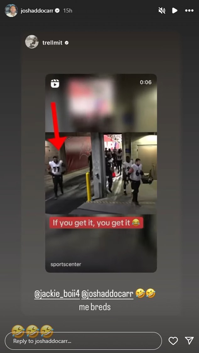 Latrell Mitchell and Josh Addo-Carr also reposted the clip to their Instagram Stories, captioning it with several emojis of 