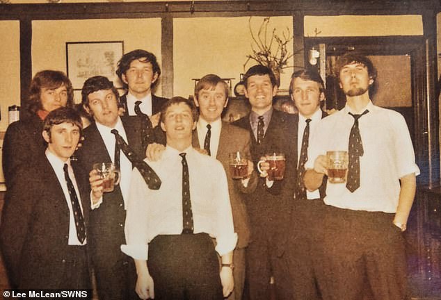 Peter Thirlwall. Fifth from the left, he said he inadvertently helped found the meetings when he started going for a beer with his neighbor Paul Haynes after a few rounds of golf.