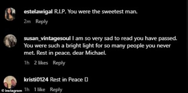 Following his death, social media users and fans have shared their condolences in Michael's final Instagram post, which was uploaded a year earlier in October 2023.