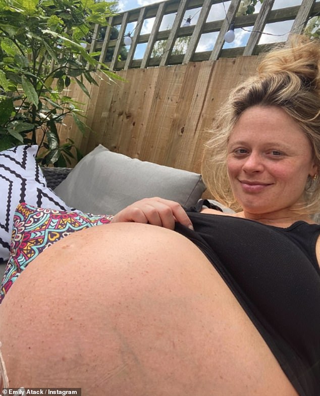 The former Celebrity Juice star showed off her huge baby bump as she counted down the days until she gave birth, and by sharing this snap, she jokingly asked fans for 'help'.