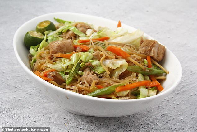 The traditional food, which includes rice noodles, mixed vegetables and chicken, is believed to have been provided by one worker and shared among his colleagues.