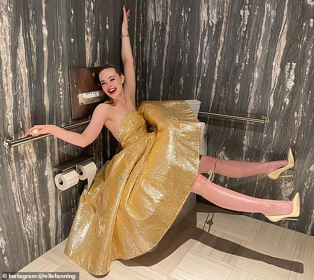 Even an esteemed actress like Elle Fanning never stops posing on the throne.