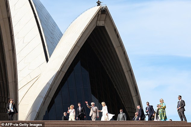 A sniper is seen in one of the sails when the King and Queen arrived.