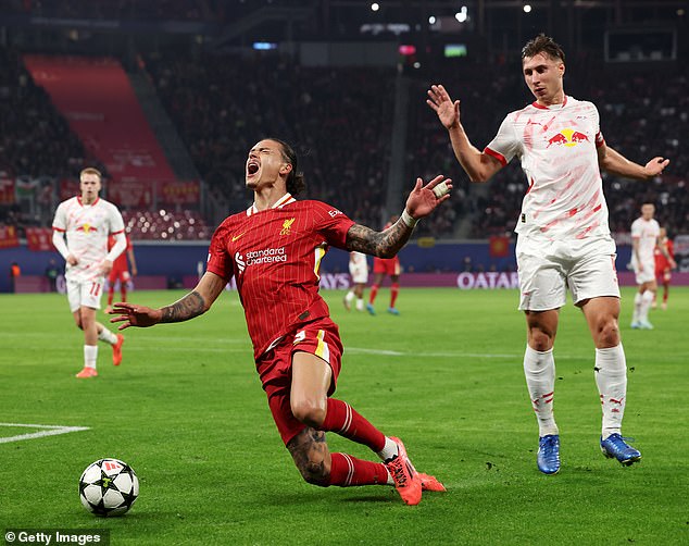 The visitors felt they should have been awarded a penalty when Nunez was brought down by Leipzig captain Willi Orban.