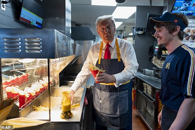 Donald Trump, photographed serving french fries at a Pennsylvania McDonald's over the weekend, has consistently said that Kamala's story about working at the fast food restaurant said