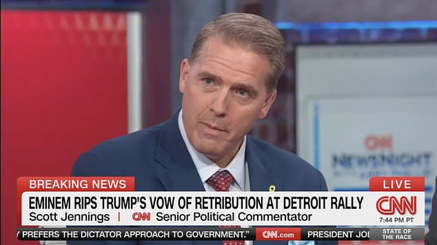 Jennings, a conservative foil on CNN's often liberal-laden panels, attempted to discuss the story earlier Wednesday when he noted that rapper Eminem, who has long been accused of misogyny in his lyrics, was endorsing Harris.