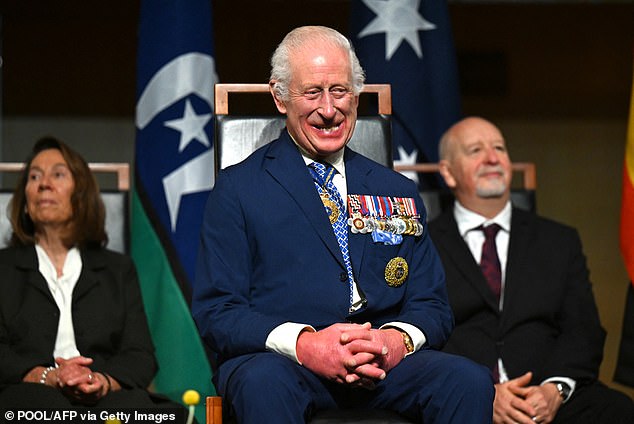 On Monday, Thorpe shouted insults at King Charles III (pictured) at the federal parliament building in Canberra.