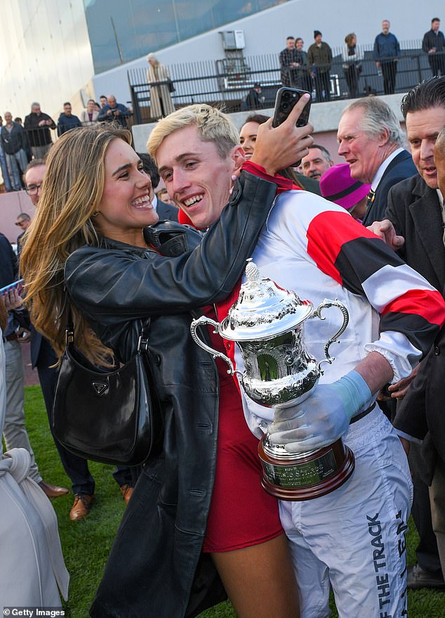 The model couldn't hide her delight when Allen won the Memsie Stakes at Melbourne's Caufield track in one of the biggest wins of her career.