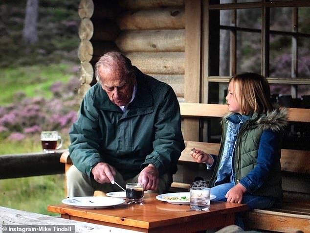 Mike is believed to have been referring to this photograph shared by the former rugby player on Instagram on the eve of Prince Philip's funeral in April 2021. Pictured is Prince Philip sitting next to Mia Tindall.