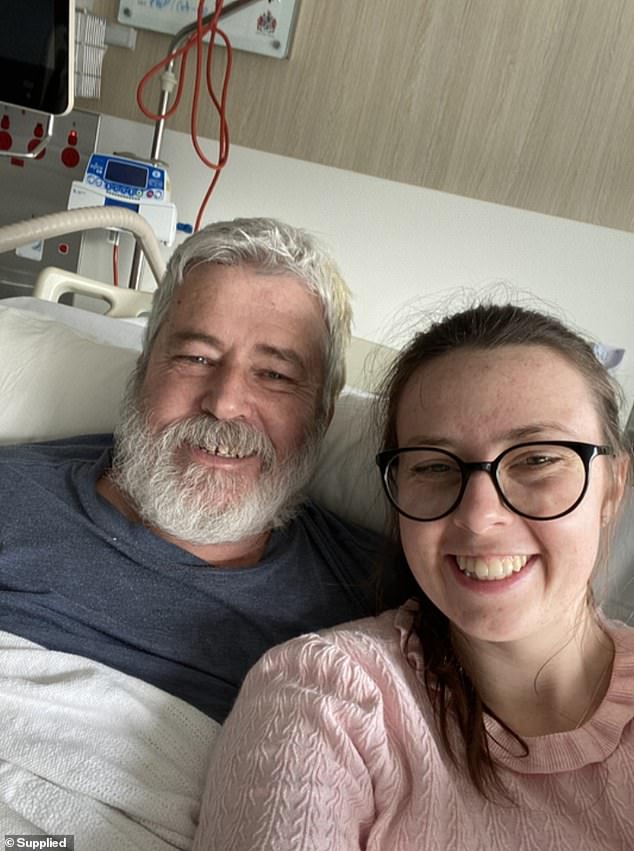 Meredith with dad at the hospital. He spent six months in and out of the hospital receiving treatment.