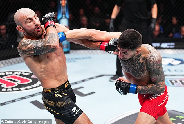 Topuria is the favorite for the great shock after knocking out former champion Alex Volkanovski (left)