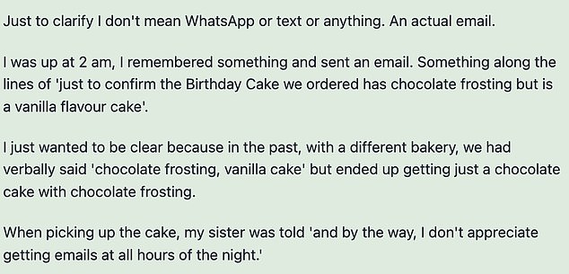 On the British parenting platform Mumsnet, the shocked customer explained that the people behind the business had scolded her for sending them emails at 2am.