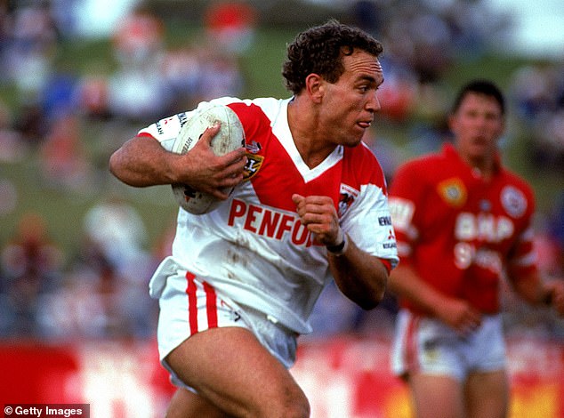 Tallis (pictured playing for St George in 1995) says he tackled a rival player after he made a rude comment about his sister.