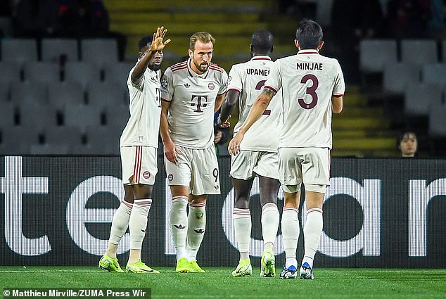 Striker Harry Kane (second from left) scored Bayern's consolation goal on Wednesday night.