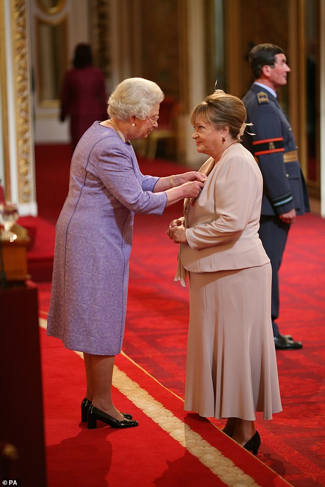 Sylvia was subsequently appointed OBE by Queen Elizabeth II in 2007. The actress is pictured collecting her honor from the late Queen at a service at Buckingham Palace.