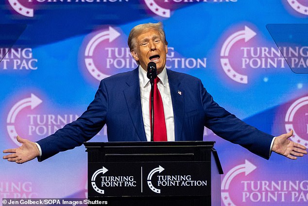 Donald Trump speaking at a Turning Point Action rally in Duluth, Georgia, on October 23