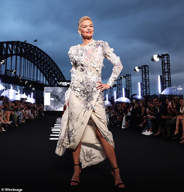 The former Network Ten star, 54, was the picture of elegance as she strutted her stuff at the open-air evening show in front of the Sydney Harbor Bridge.