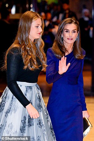 Leonor was also seen with Letizia, who greeted the attendees