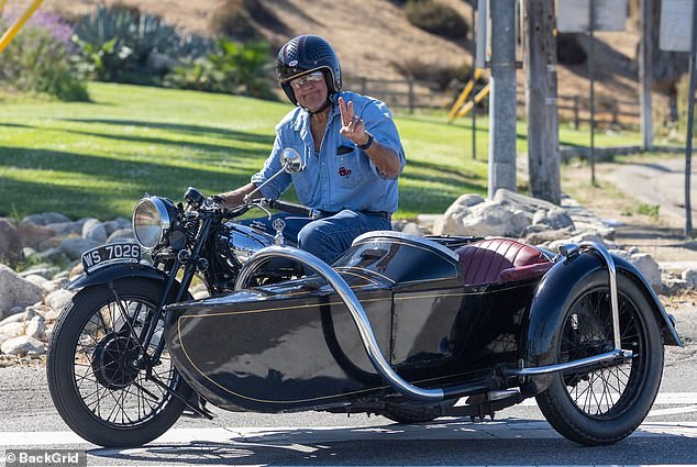 The star enjoyed a ride on a 1934 Brough Superior SS100, which has also been dubbed the 'Rolls-Royce of motorcycles'.