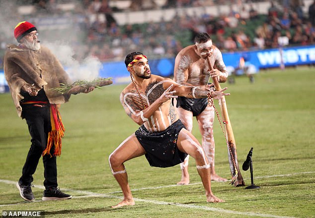 The indigenous peoples perform a welcome to the country ceremony in recognition of the land in which the event is celebrated.