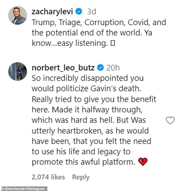 Butz left a comment condemning Shazam! star for mentioning Creel in his statement