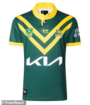 The latest Kangaroos jersey features car manufacturer Kia as the team's sponsor on the front of the jersey.