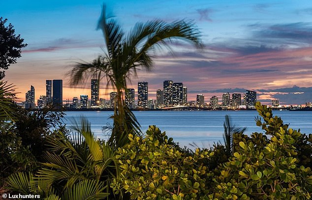 The stunning view of the Miami skyline from the garden of the Beckham mansion