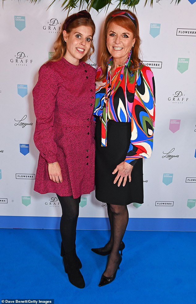 Princess Beatrice (left) and her mother Sarah Ferguson, now 65, attended the Lady Garden Foundation's Langan Ladies Luncheon in London today.