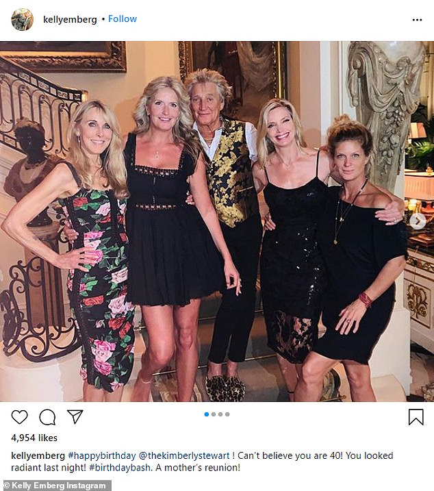 Rod with his ladies, from left: former Alana Stewart, current Penny, Rod, Kelly and Rachel Hunter