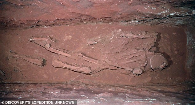 The grail was found alongside the bodies of 12 people (pictured) inside a hidden tomb. Archaeologists still have no idea what 12 people could be.