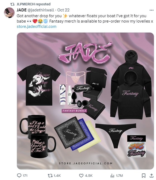 The star, who released her fourth single Fantasy last week, shared a snap of some of the freebies on offer in her new collection of products, which included a butt plug.