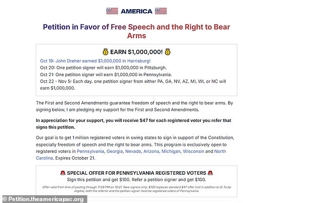 America PAC's petition was aimed at swing states before the election.