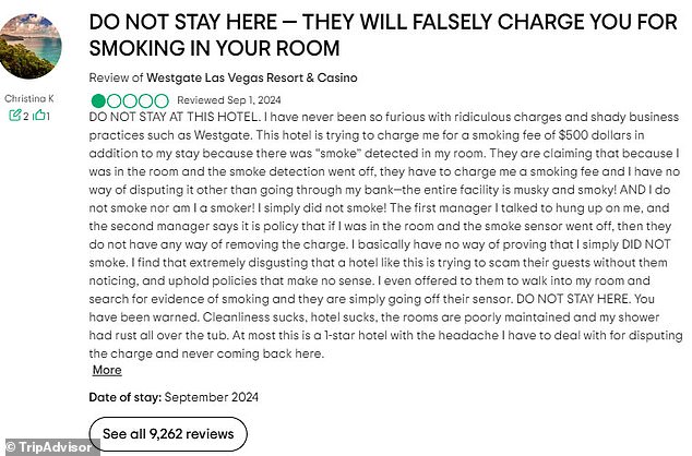 One of several complaints on Trip Advisor about an unwanted and unjustified smoking fee