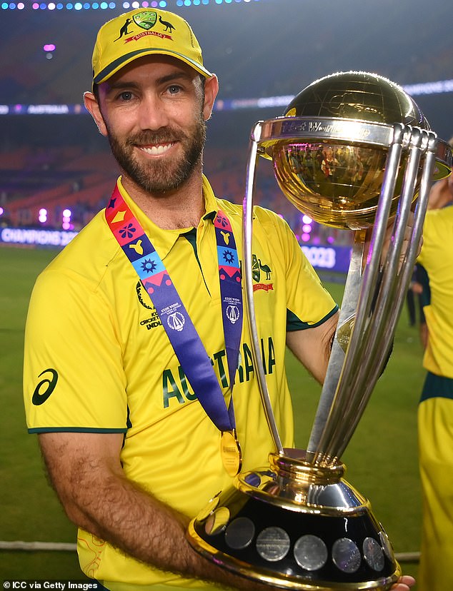 Maxwell addresses the issue in his book The Showman, and while he acknowledges that repeated indiscretions have not helped, the reputation for excessive drinking bothers him (pictured, with the ODI World Cup in 2023).