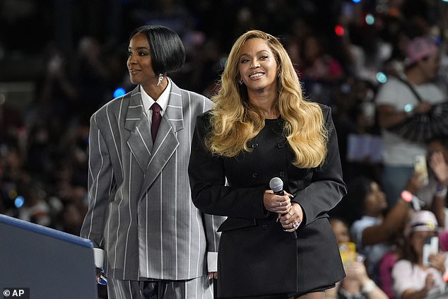 Beyoncé was joined on stage at Kamala Harris' rally by her former Destiny's Child member Kelly Rowland.