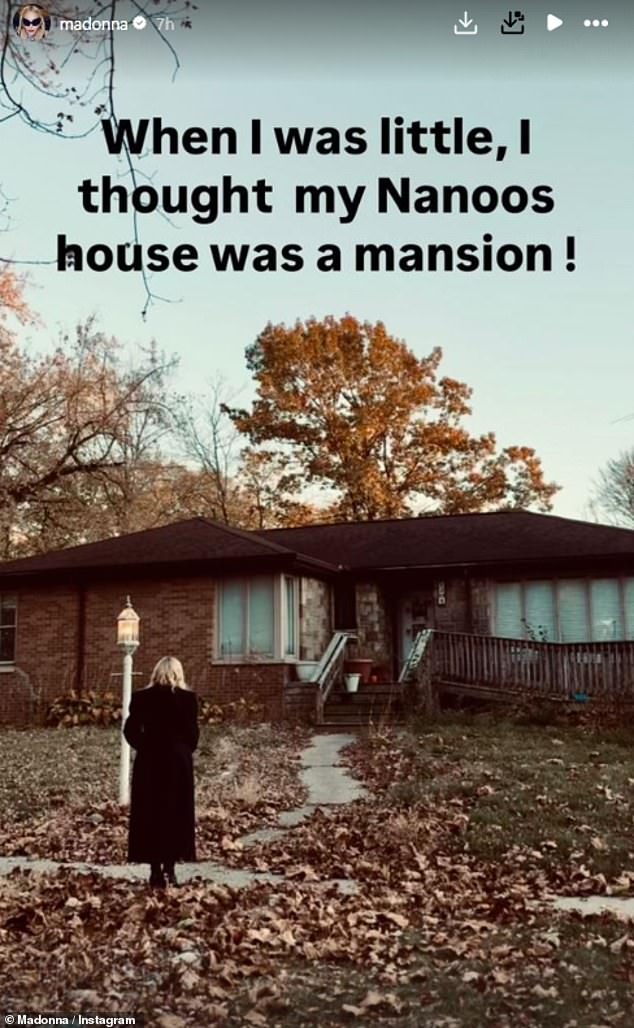 She also made a stop at her grandmother's house and shared a photo of it, writing: 'When I was little I thought my Nanoos house was a mansion!'